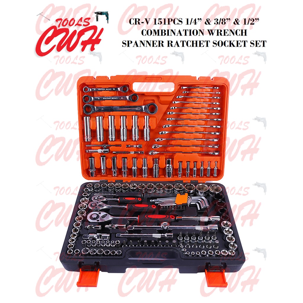 CRV 151PCS 1/4" 3/8" 1/2" COMBINTATION WRENCH BOX SOCKET RATCHET BIT