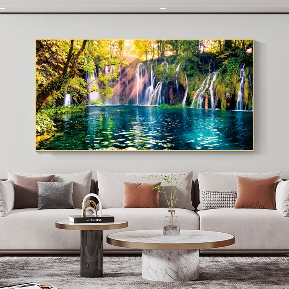 Canvas Painting Landscape Natural Waterfall Poster Forest Scenery Wall 