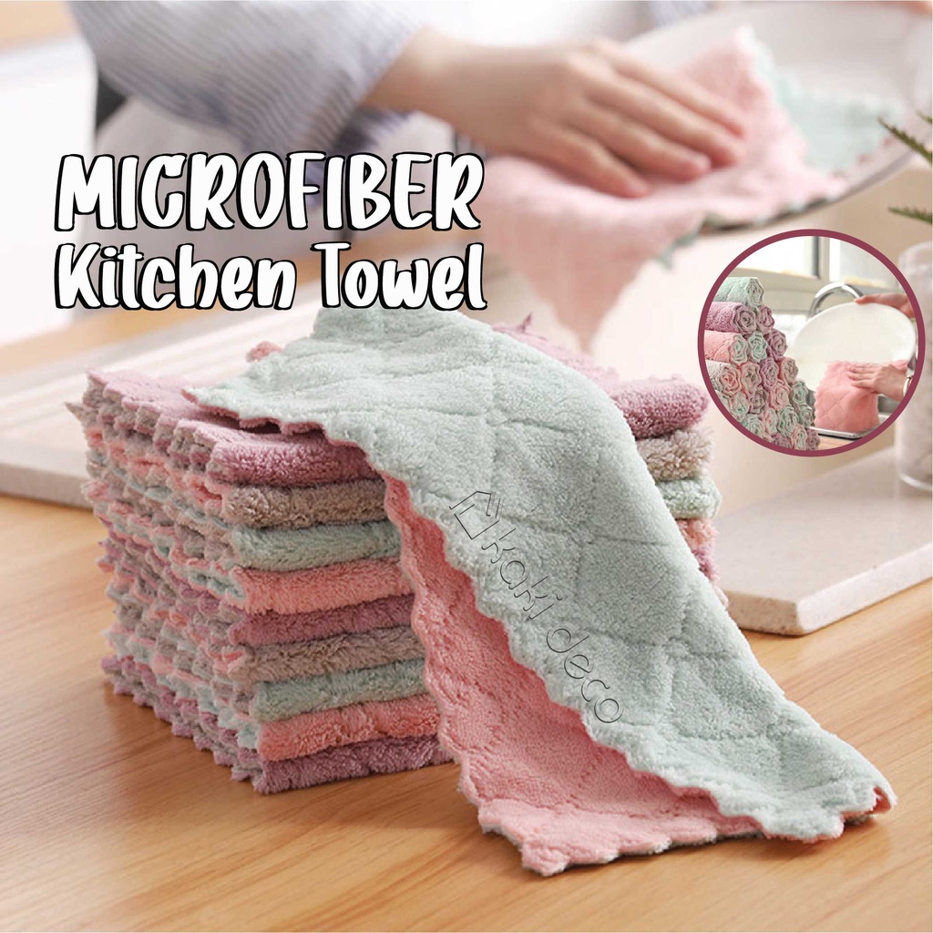 Kain Lap Meja Microfiber Household Kitchen Towel Thicker Double-layer Wipe Table Oil Free Dishcloth Kain Tuala Dapur