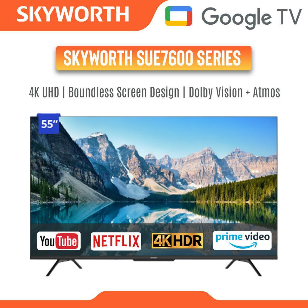 Skyworth Android Smart TV Infinity Screen UHD TV DVB-T2 4K Google TV USB x 2 SUE7600, 43 50 55 65 70 75 inch