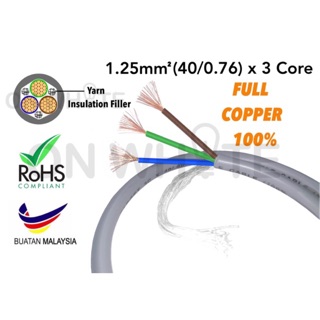 Loose Meter - Flexible Cable 40/0.76 x 3 Core [100% Pure Copper) Flex ...