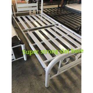 White metal single bed with metal slat base extra support  