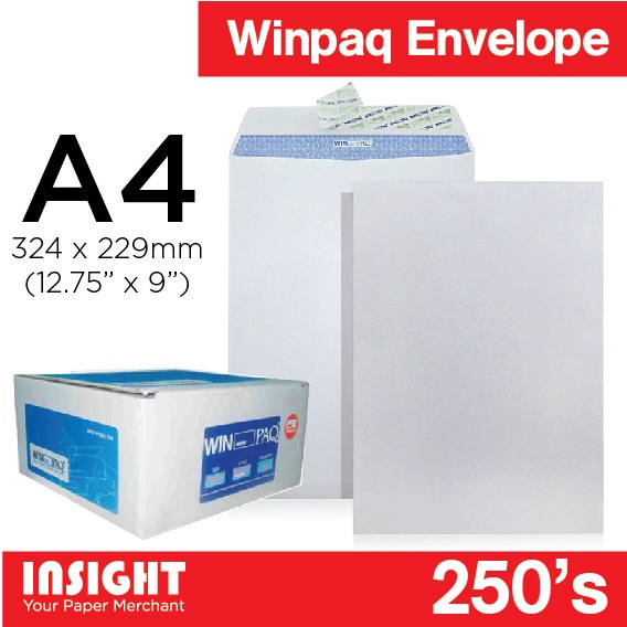 WINPAQ A4 Envelope 250's/box White Opaque Peel & Seal Pocket Envelope ...