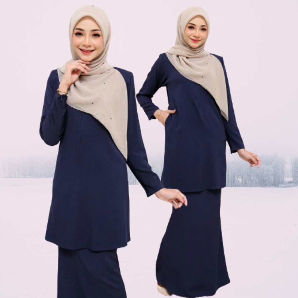 Baju Kurung Elena Pocket Warna Navy Blue | Plus Size S ...