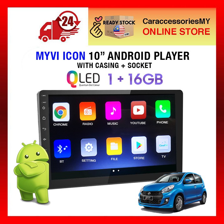 Perodua Myvi icon 10 inch android mirrorlink double din casing socket media player 1+16GB car android player