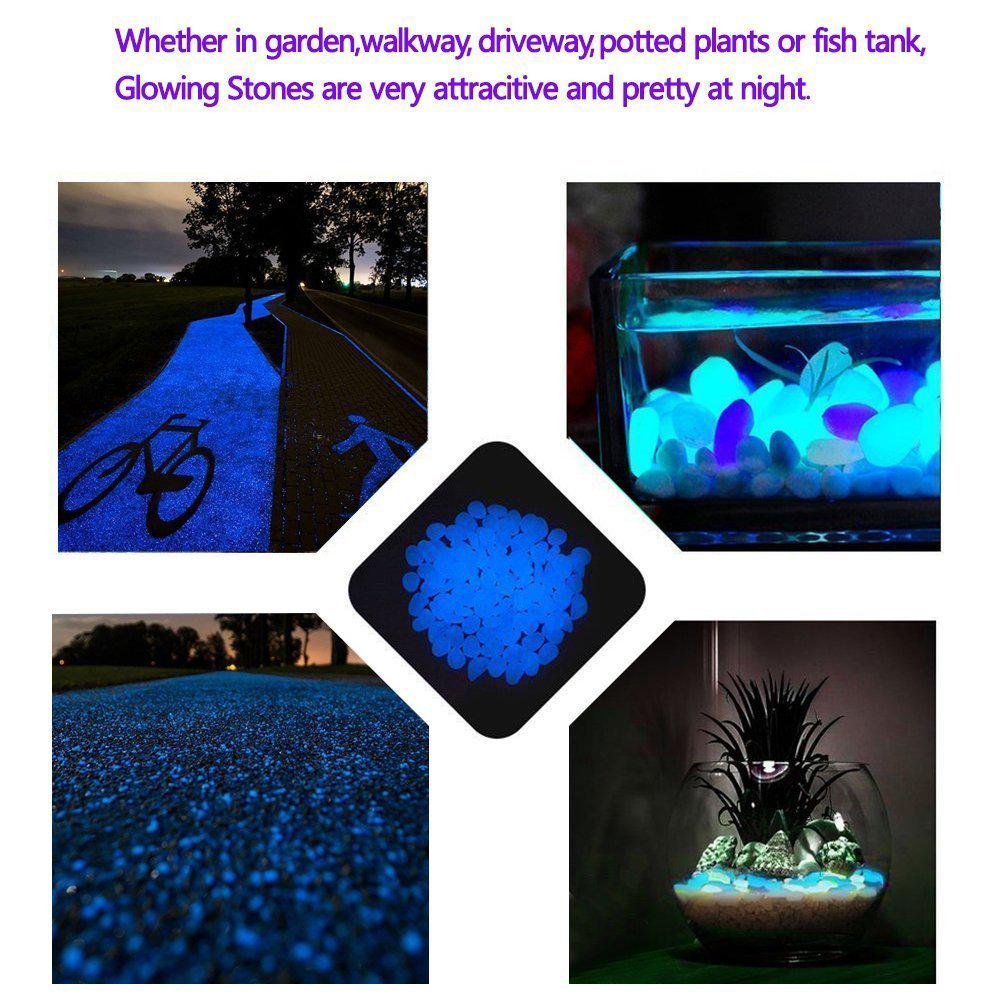 Glowing Pebbles Powered by Light and Solar Fish Tank Rocks Purple 200PCS Gardens Decorative Stones Glow in The Dark Rocks Driveways or Houseplants Decorations for Outdoor Walkways 
