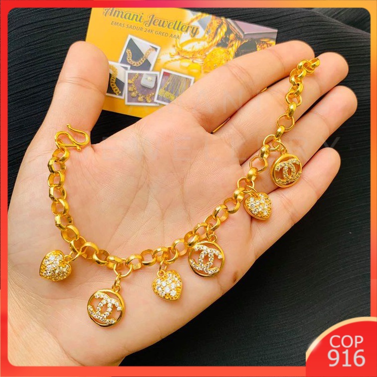 Gelang Tangan Charm Channel Cop916 Emas Korea Persis Ori Bracelet By Amani Jewellery