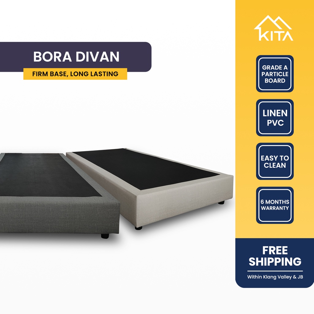 KITA BORA Divan, Linen PVC, Easy to Clean Firm Base, Sizes (King, Queen, Super Single, Single)