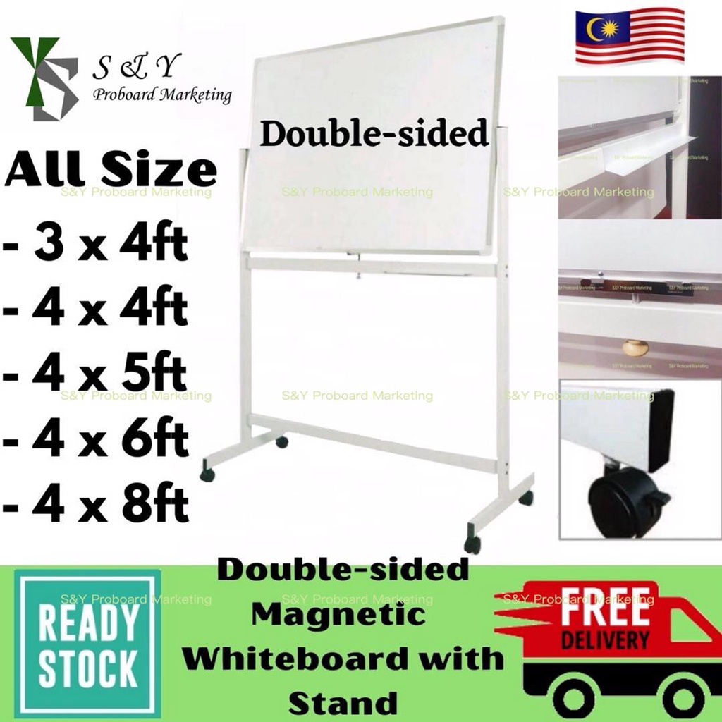 Double Sided White board With Stand All Size 3x4 4x4 4x5 4x6 4x8 WhiteBoard Shopee