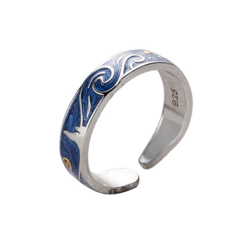 925 Silver Plated Van Gogh Starry Sky Open Lover Rings Band Romantic Jewelry