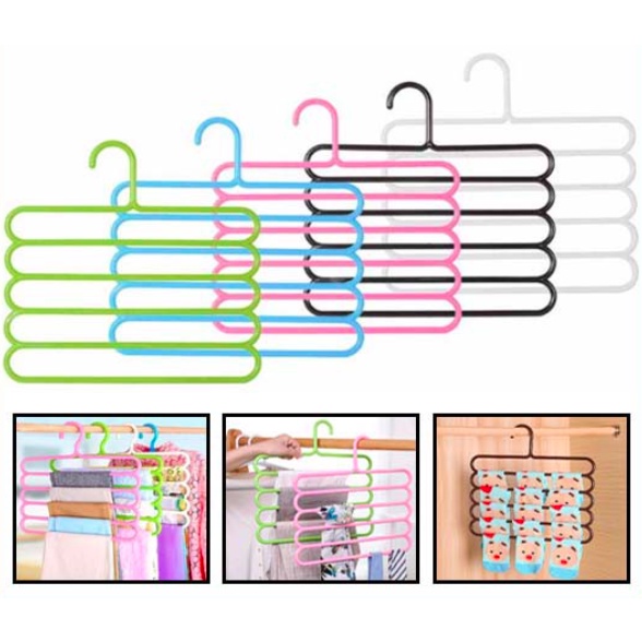 GANTUNGAN 5-tier Clothes Hanger Magic Hanger Clothes Pants Hijab Towel 5-Layer Plastic Wardrobe Space Saving