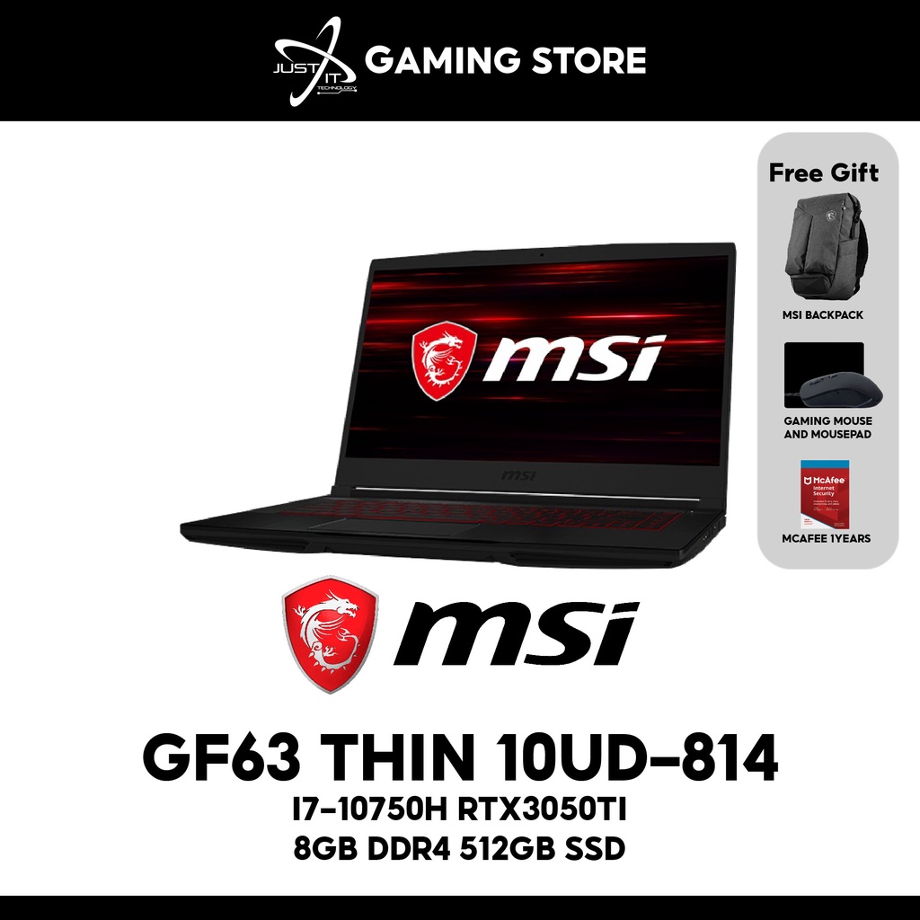 MSI GF63 THIN 10UD-814 GAMING LAPTOP ( 9S7-16R512-814 ) I7-10750H 8GD4 ...