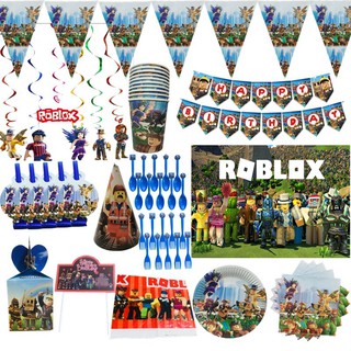 Game Roblox Themed Party Supplies Event Decor Disposable Tableware Set Cup Plate Pennants For Children Happy Birthday Decorate Shopee Malaysia - virtual reality roblox new hot banner table cloth party supplies for children balloons birthday decorations disposable tableware aliexpress