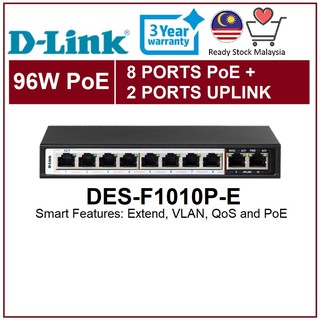 ( READY STOCK ) D-Link Dlink DES-F1010P-E 250M 10-Port Fast Ethernet Switch with 8 PoE Ports and 2 Uplink Ports