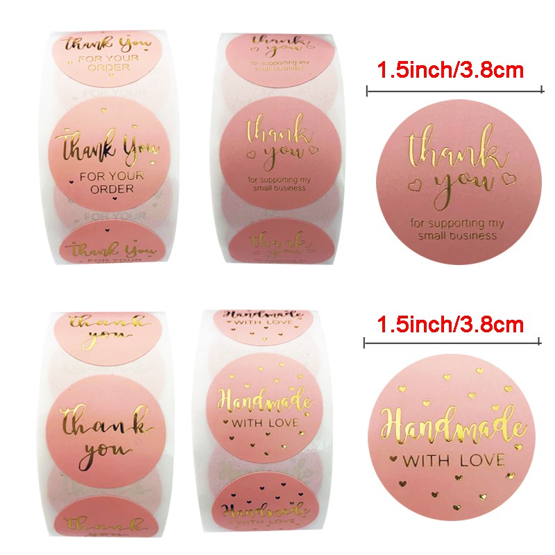 Thank You Stickers Roll 500pcs 1.5 Inch,Thank You for Supporting My Small Business Stickers,Pink Thank You stickers Small Business,Personalized Custom Stickers Labels with a cute Box. 