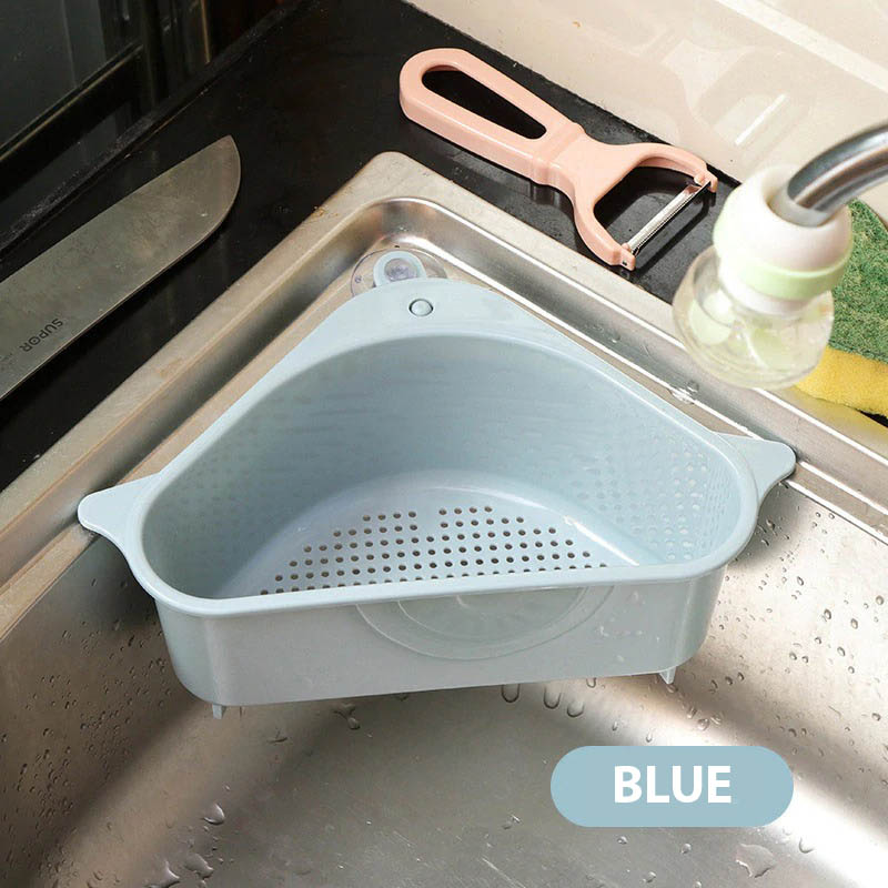 shopee: DRACOMART Kitchen Triangular Sink Strainer Drain Fruit Vegetable Drainer Basket Suction Cup Sponge Rack Storage Tool (0:2:Color :Blue;:::)