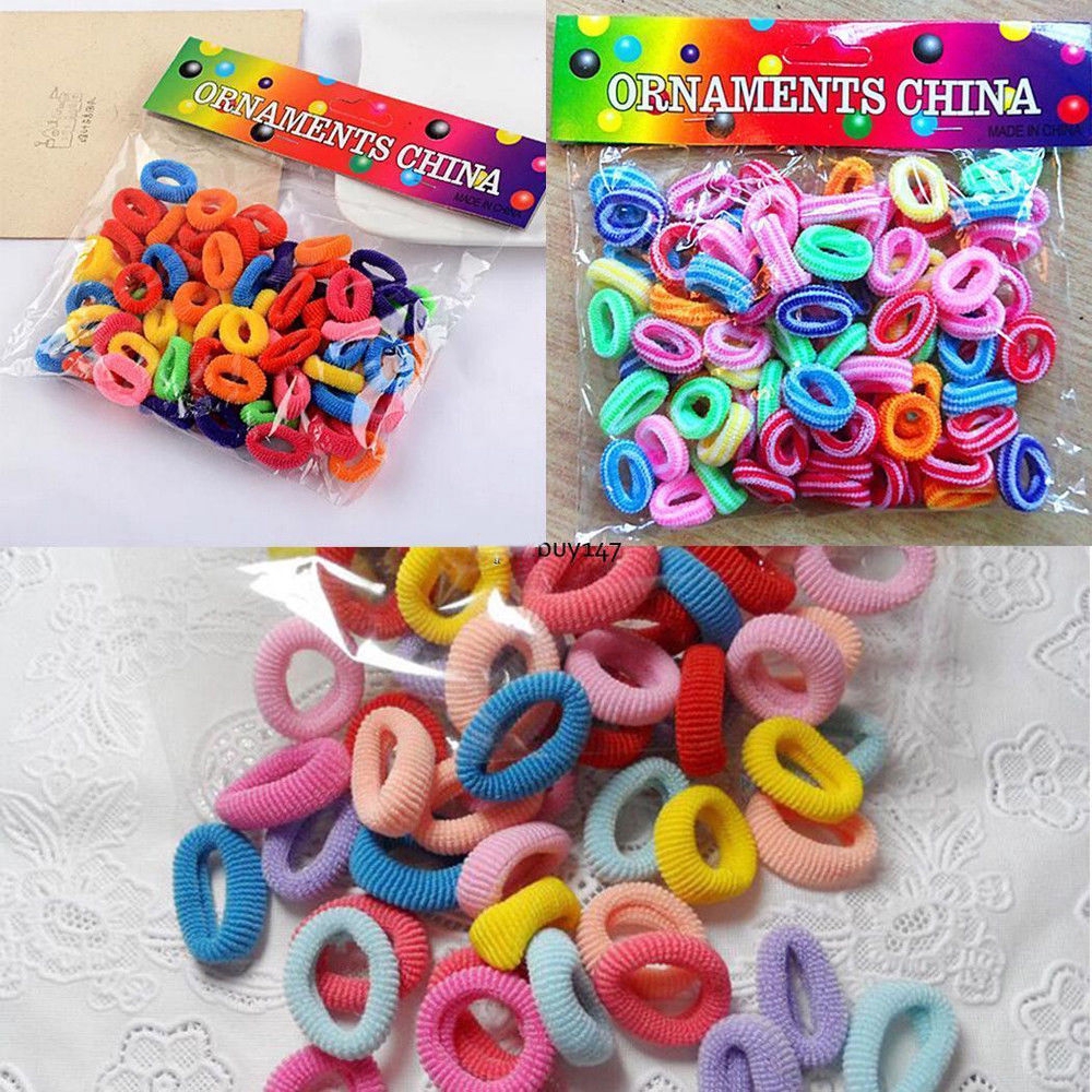 100pcs Kids Girls Elastic Scrunchies Rubber Hair Ties Ponytail