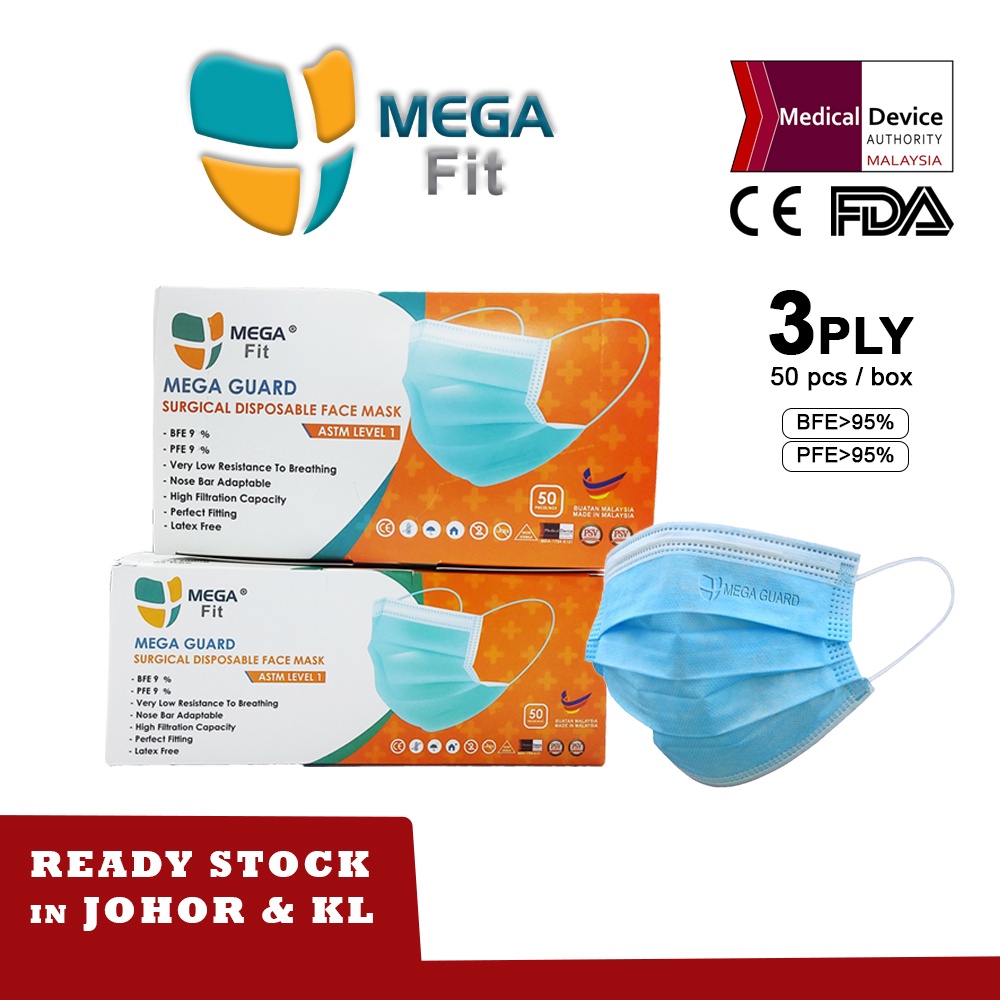 MEGA GUARD 3-PLY Disposable Face Mask ASTM Level 1 (Earloop) | Shopee ...