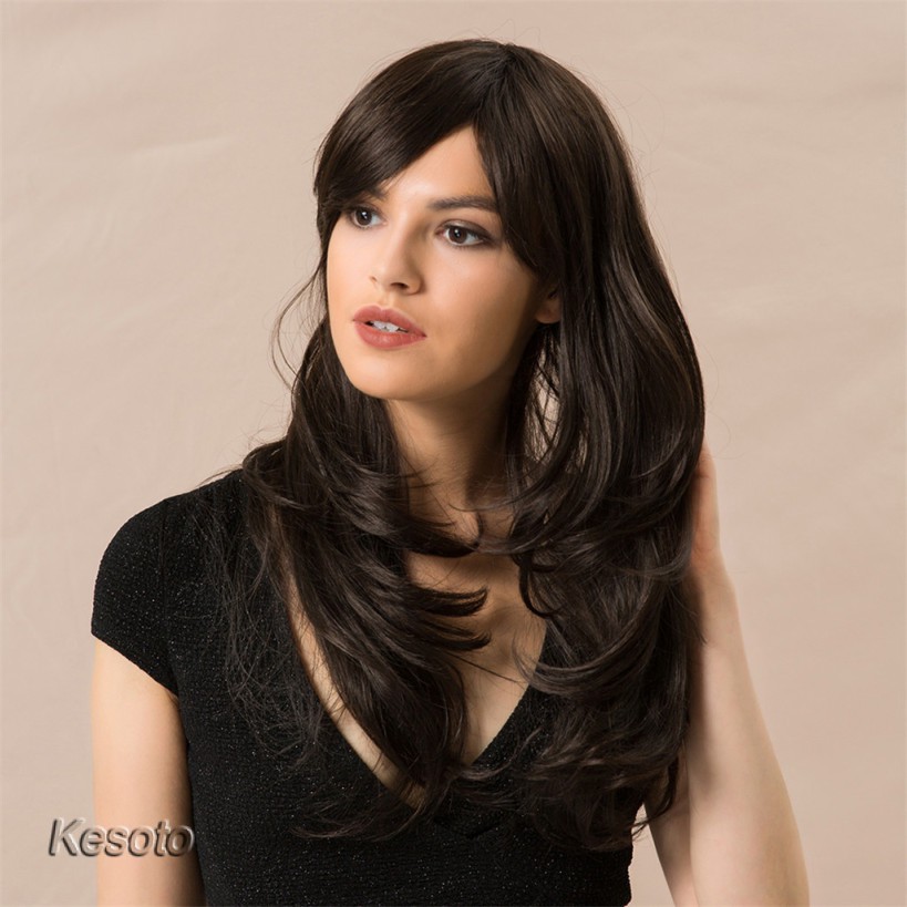 24 Women Long Wavy Curly Side Part Human Hair Daily Cosplay