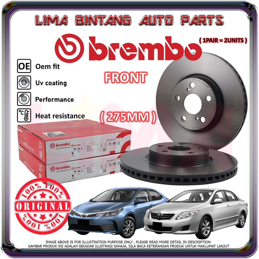 shopee: Toyota Corolla Altis ZZE141 , ZZE142 , ZRE142 , ZRE143 , ZRE172 , ZRE173 Front / Rear Brake Disc Rotor 1Pair Brembo (0:0:Side:Front;:::)