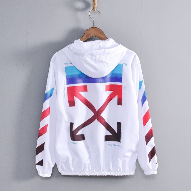 OW WindbreakerReligious geometry off gradient rainbow arrow hooded cardigan men and women protection clothing