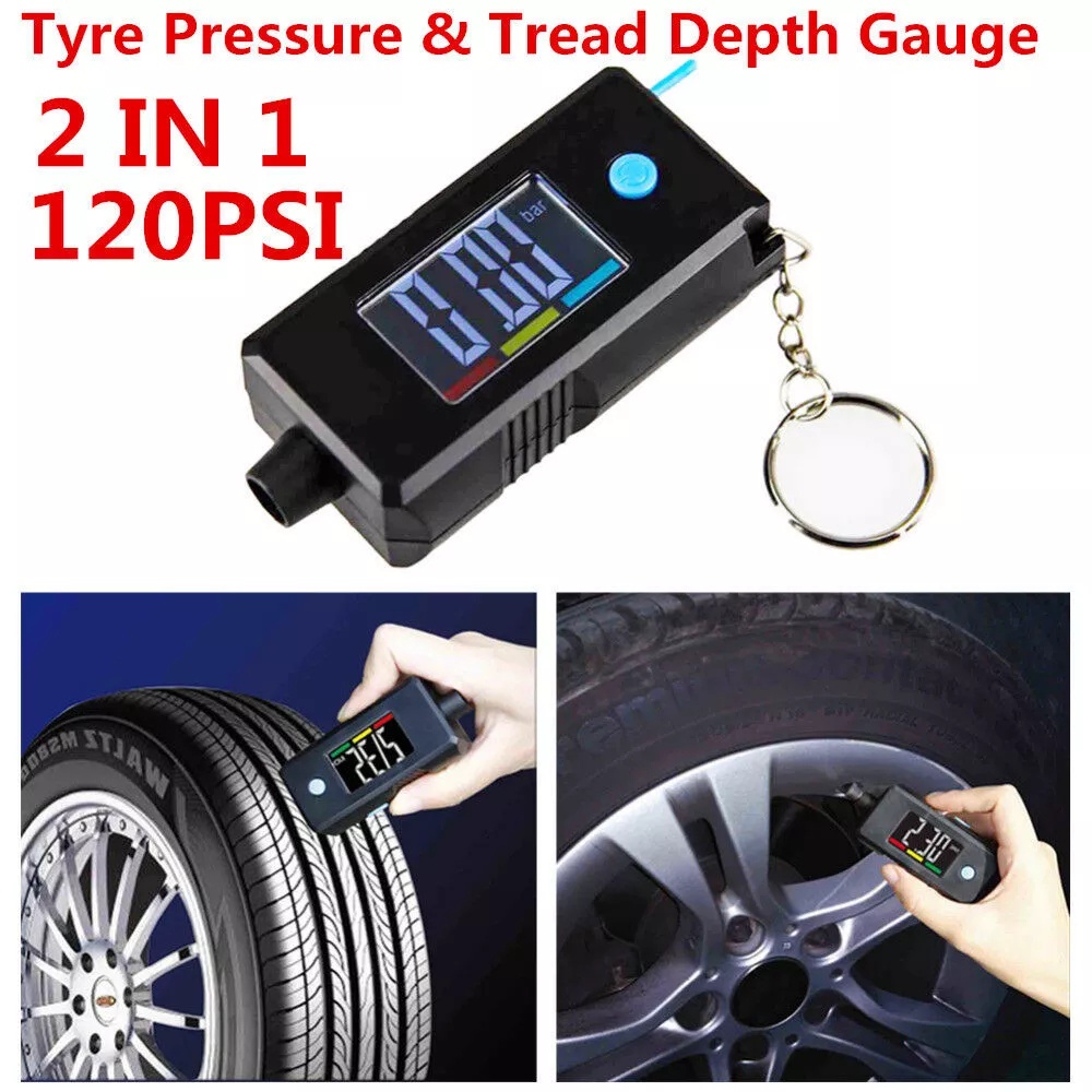 2 in 1 Mini Electronic Digital Display Tire Gauge Keychain Automobile High Precision Tread Depth Tire Pressure Gauge TPM