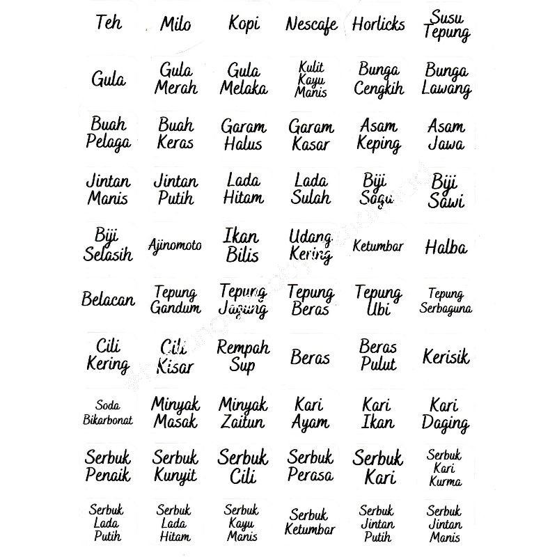 60 Pcs Sticker Transparent Label Barang Dapur Rempah Ratus Shopee Malaysia