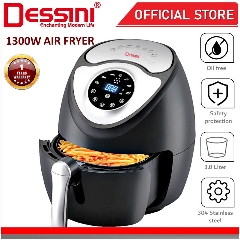 DESSINI ITALY Electric Air Fryer Timer Oven Cooker Non-Stick Fry Roast Grill Bake Machine (3.0L)