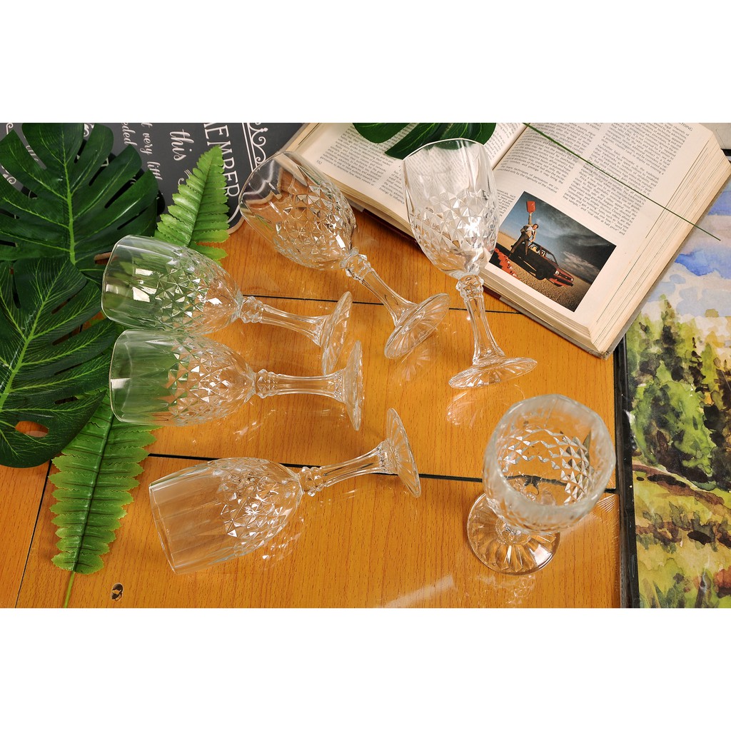 Crystal Glass Goblet 9oz Set of 6 Pcs Beverage Glassware Tableware Drinking Glass Goblet Z3209 高脚水晶杯 READY STOCK