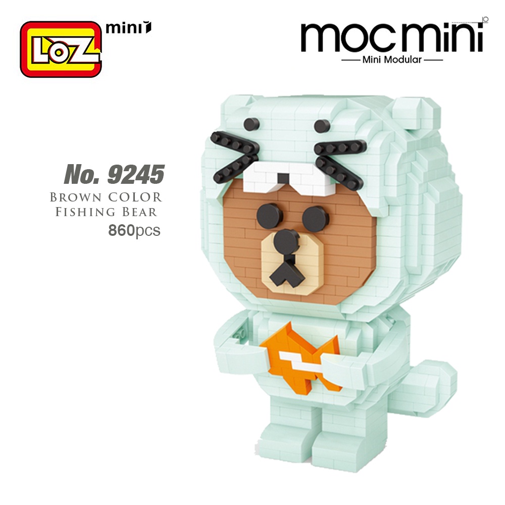 LOZ IDEAS Mini Block Brown Color Fishing Bear With Costume Cartoon  Character Nano Diamond Creative Building Brick | Shopee Malaysia
