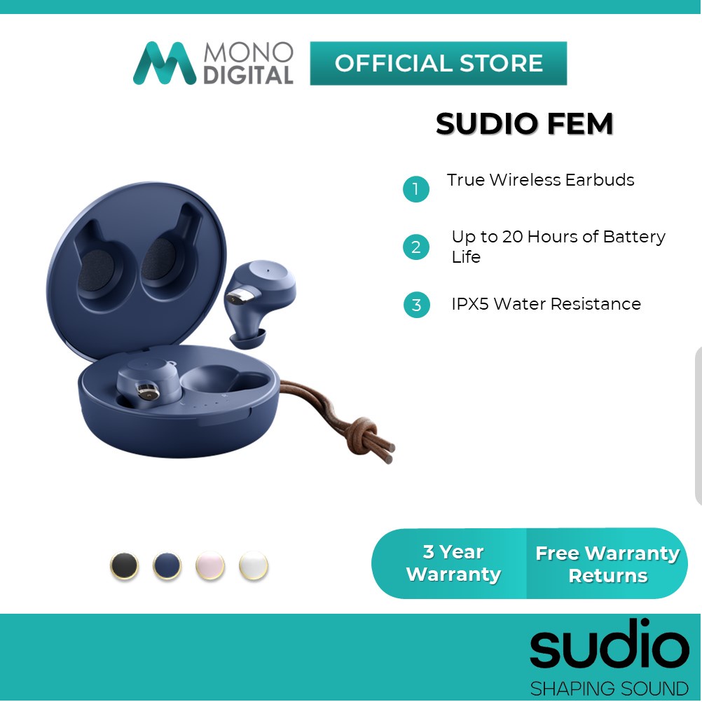 Sudio FEM True Wireless Bluetooth IPX5 Earbuds | Up to 20 Hours Battery (FREE PUBG BAG)