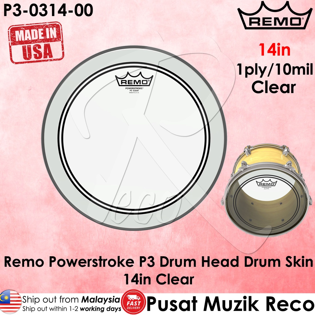 Remo P3031400 Powerstroke P3 14in Clear Tom Drum Head Drumskin Snare