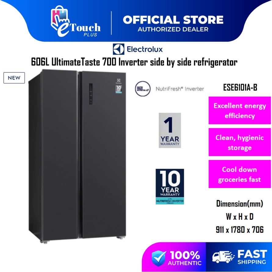 ELECTROLUX 606L Black Side by Side Fridge ESE6101ABMY refrigerator