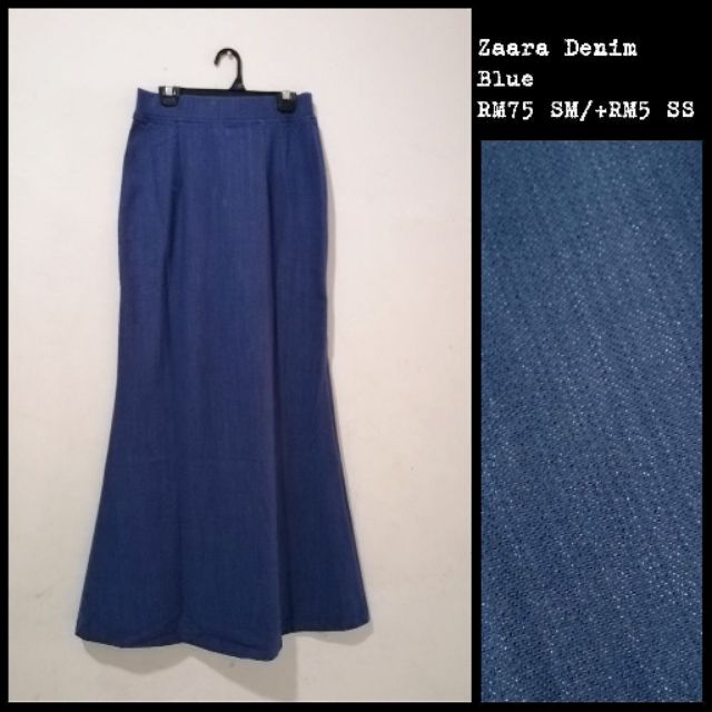 READY STOK!!Skirt Labuh Soft Jeans Denim Office Wear Muslimah BLUE