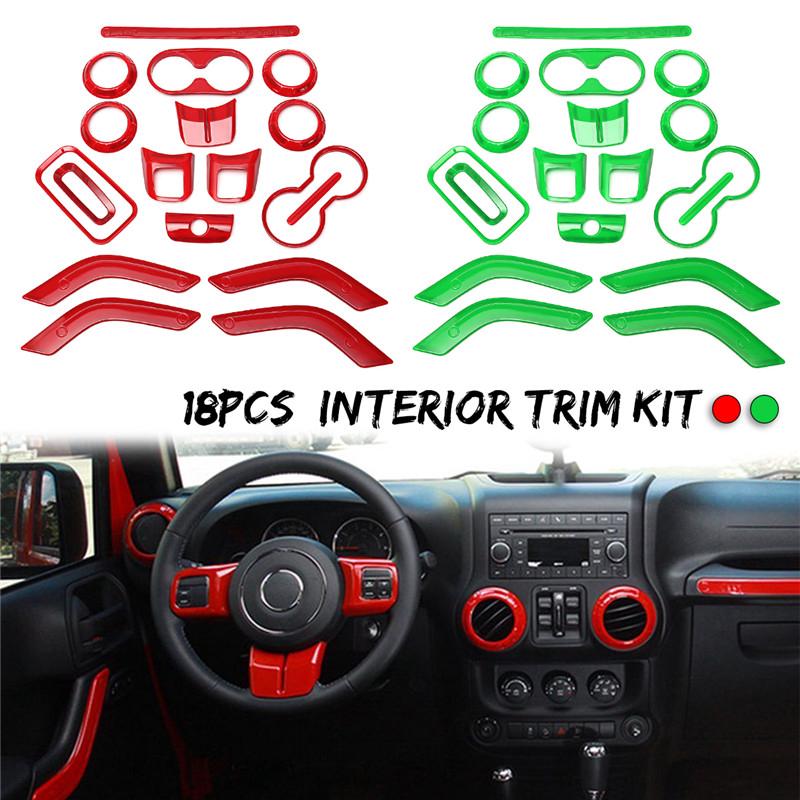 18pcs Red Green Abs Interior Decorative Trim Kit For 2011 2017 Jeep Wrangler