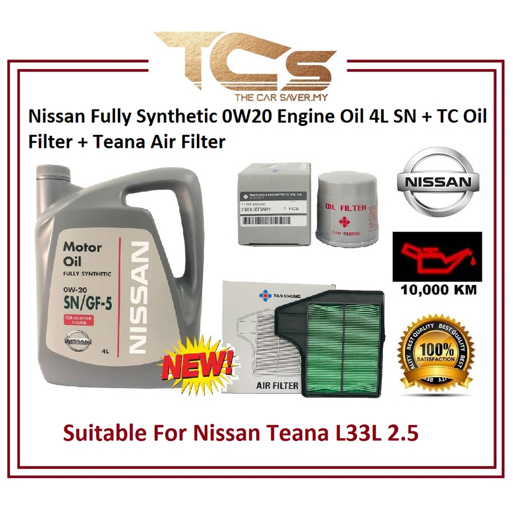 Nissan Fully Synthetic 0W20 Engine Oil 4L SN + TC oil filter + Teana Air Filter