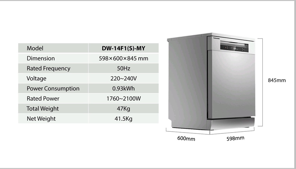 [FREE SHIPPING] Toshiba Table Top Dishwasher Machine DW08T1/DW14F1S
