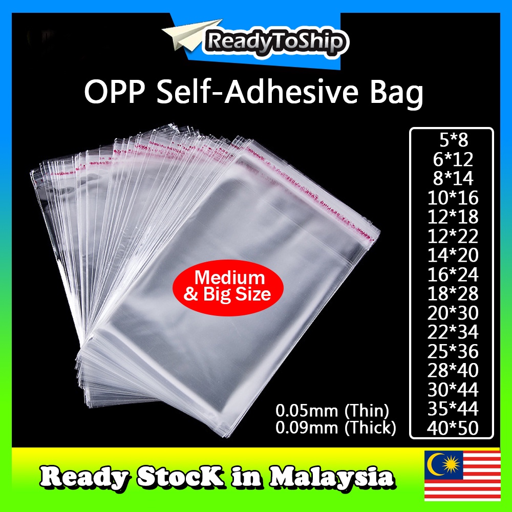 100pcs Self Adhesive OPP Transparent Plastic Bag Plastik 0.05mm 0.09mm  (Medium  Big Size) 自粘袋 With Ventilation Hole | Shopee Malaysia