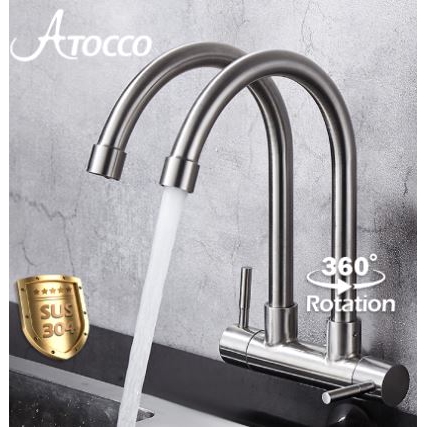 🌹[Local Seller] AT-304543SS Atocco 304 Stainless Steel Twin Double Wall Mounted Tap Sink Tap Wa