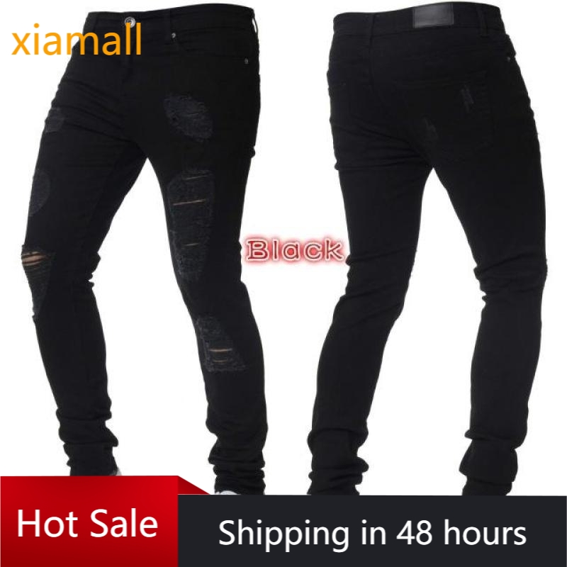 black jeans with holes in knees mens