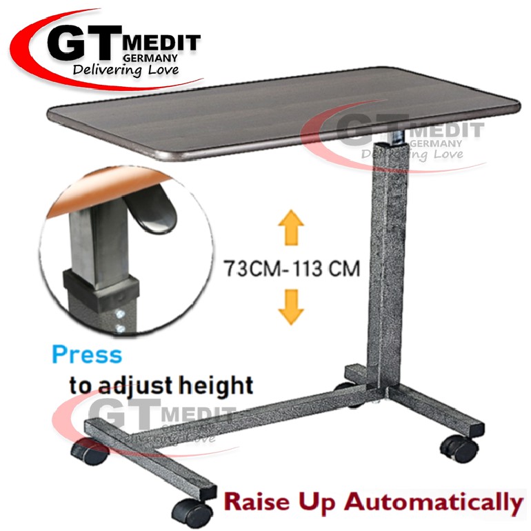 【Height Adjustable】 Hospital Bed Mobile Overbed Table Side Table with H