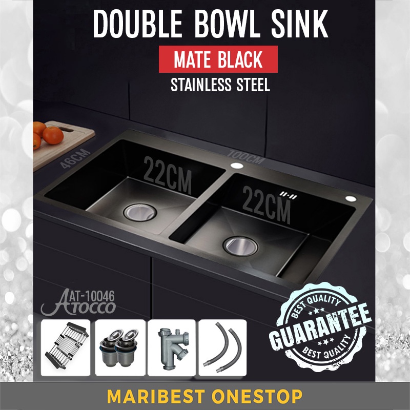 ATOCCO AT10046 SET SUS 304 Stainless Steel Handmade Double Side Nano Kitchen Sink Black Matte Nano Satin Sinki 厨房水盆洗菜盆