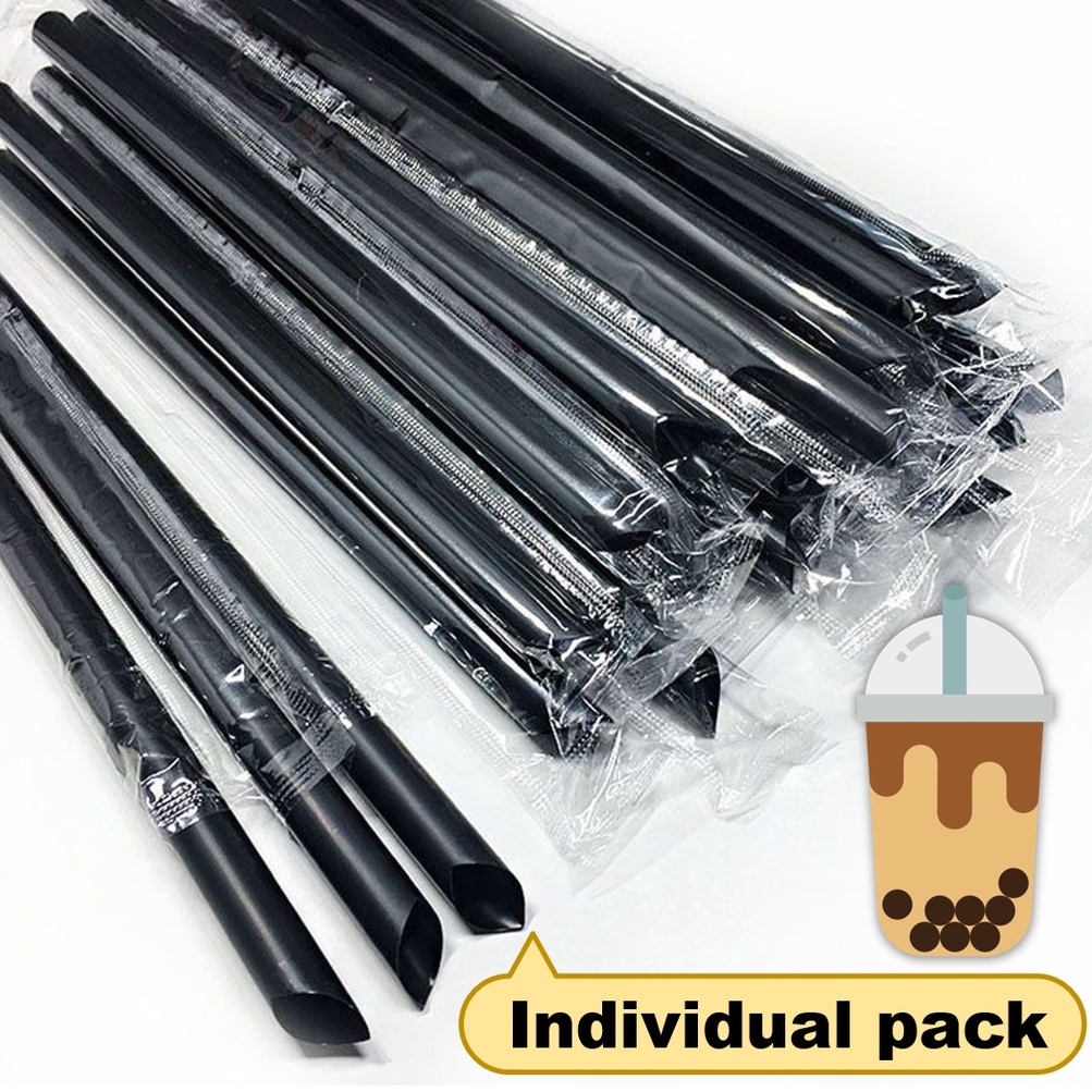 100pcs 8'' Black Straw (Individual Packing) 6mm 8mm Straw Sharp End