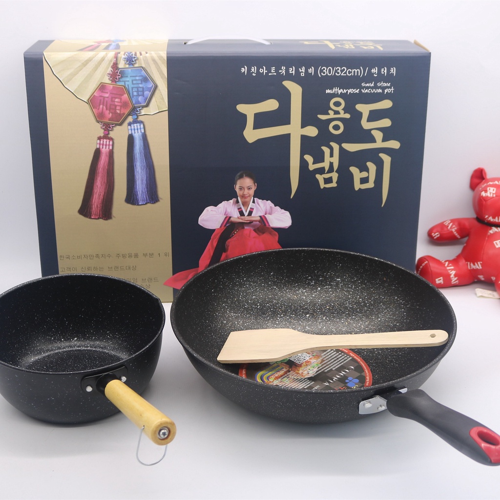 Household Korean Non Stick thickened Frying Pan Maifan Stone Korea Cooking Wok Pan Hot Pot Kitchen Healthy Cookware