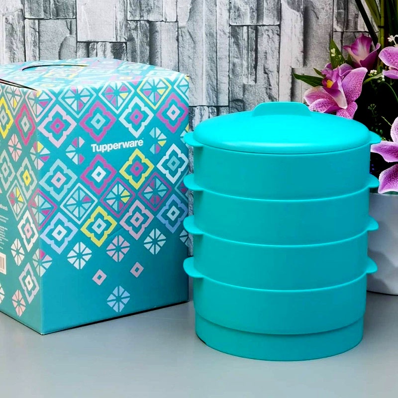 💕READY STOCK💕 ORIGINAL TUPPERWARE Steam It with box 4 tiers layers - Mint Green