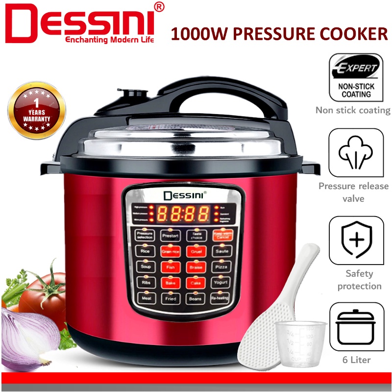 DESSINI ITALY 10IN1 6L Electric Digital Pressure Cooker Non-stick Stainless Steel Inner Pot Rice Cooker Steamer