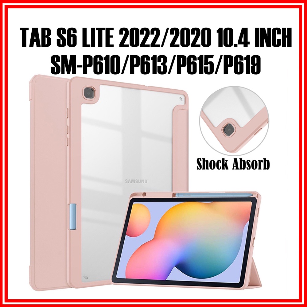 Samsung Tab S6 Lite 2020/2022 Transparent Back Pen Slot Flip Cover Case
