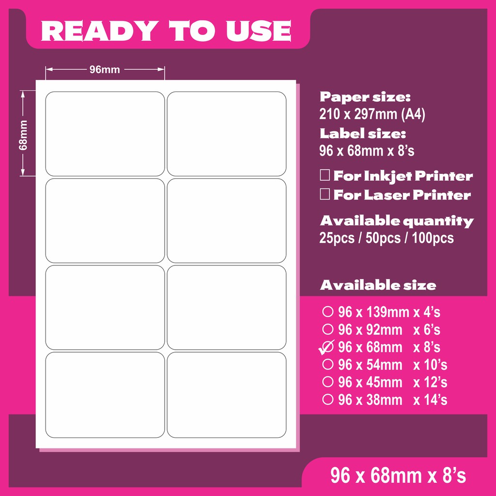 A4 Pre Cut Blank Sticker / A4 Blank Sticker (96 x 68mm x 8's) | Shopee ...