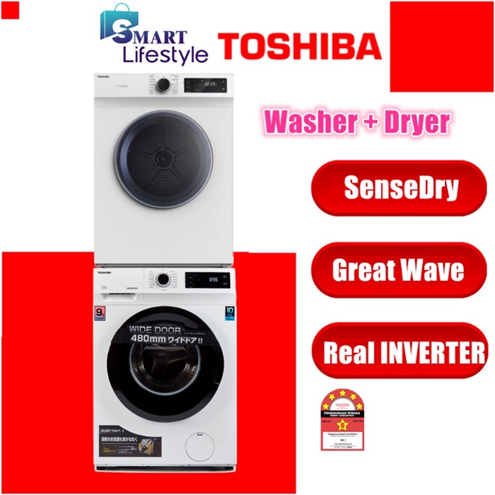 Toshiba Front Load Inverter Washer (7.5kg) TWBH85S2M + Sense Dry