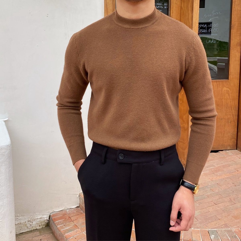 Cardigan Turtle Neck Men Knitwear Turtleneck Clothes Korean Style  Brown Black Autumn Winter Slim Fit Sweater